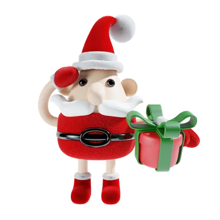 Papai Noel com caixa de presente  3D Illustration