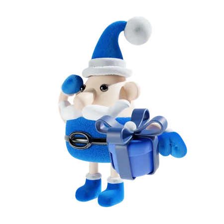 Papai Noel Com Tema Azul 3D Illustration
