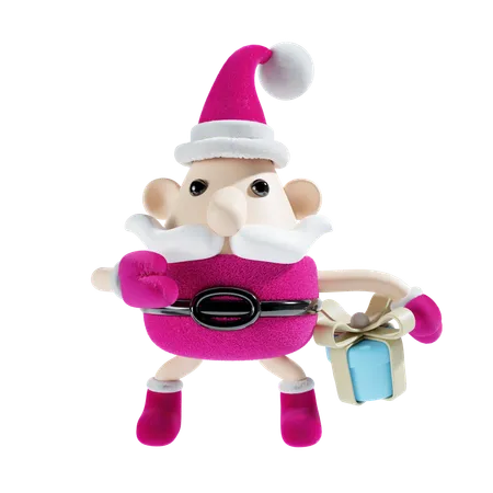 Papai Noel com caixa de presente  3D Illustration