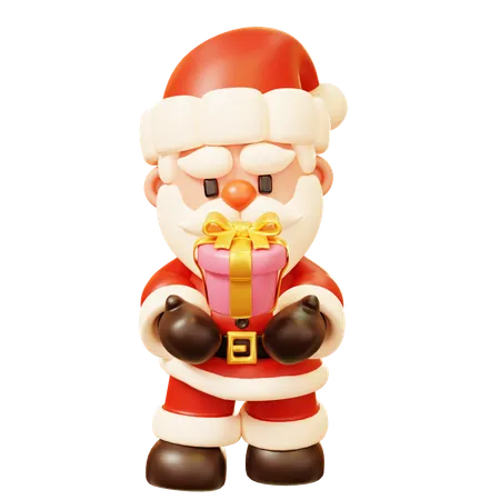 Papai Noel com caixa de presente  3D Icon