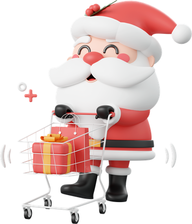 Papai Noel com carrinho de compras  3D Icon