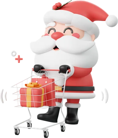 Papai Noel com carrinho de compras  3D Icon