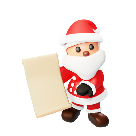 Papai Noel com lista de presentes  3D Illustration