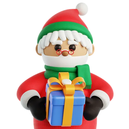 Papai noel com presente  3D Icon