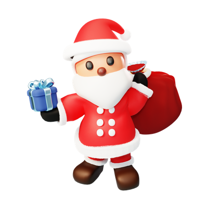 Papai Noel com um presente  3D Illustration