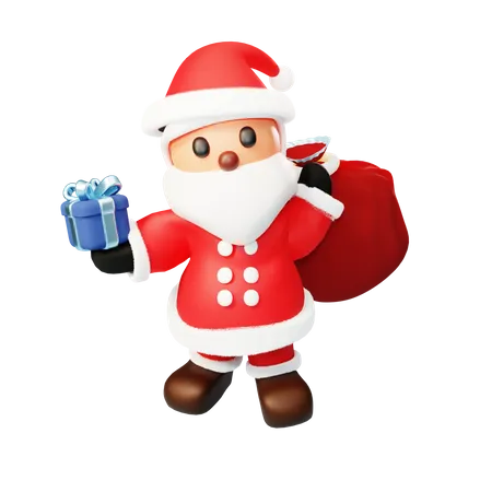 Papai Noel com um presente  3D Illustration