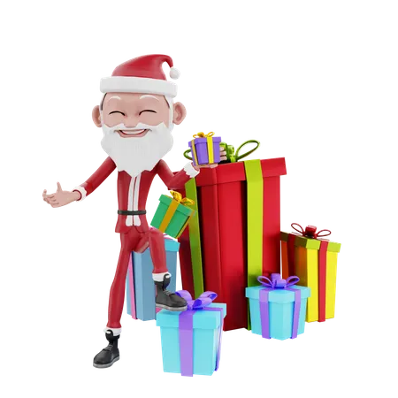 Papai noel com presentes de natal  3D Illustration