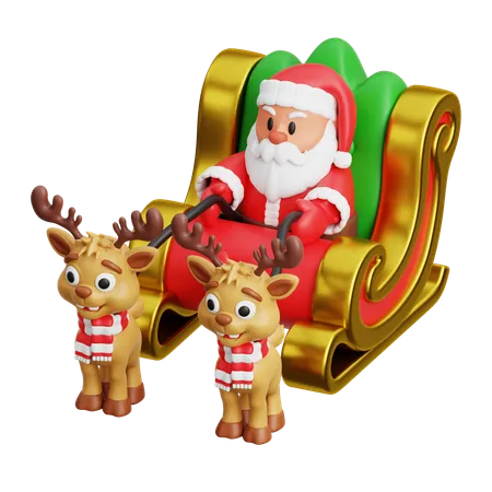 Papai noel com renas  3D Icon