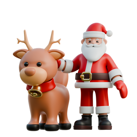 Papai Noel com renas ao seu lado  3D Illustration