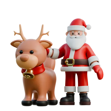 Papai Noel com renas ao seu lado  3D Illustration