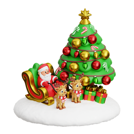 Papai Noel com renas no Polo Norte  3D Icon