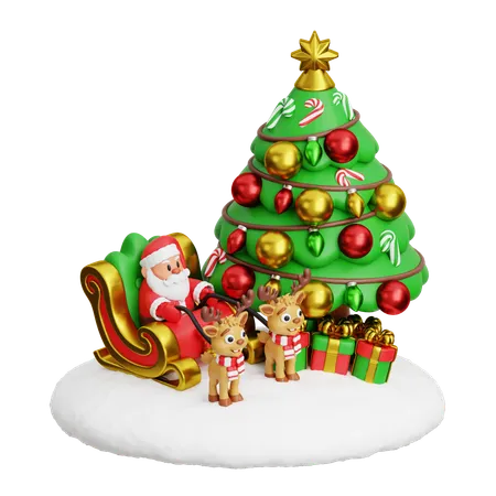 Papai Noel com renas no Polo Norte  3D Icon