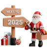 Papai Noel com uma caixa de ferramentas ao lado de 2025