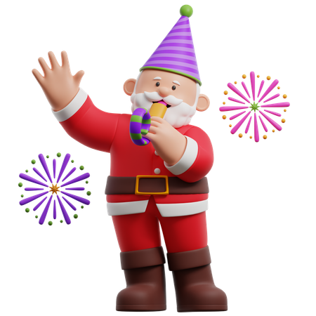 Papai noel comemora ano novo com fogos de artifício  3D Illustration