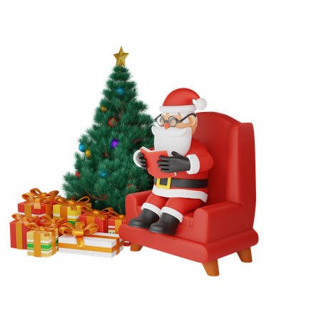 Feliz papai noel com presente  3D Illustration