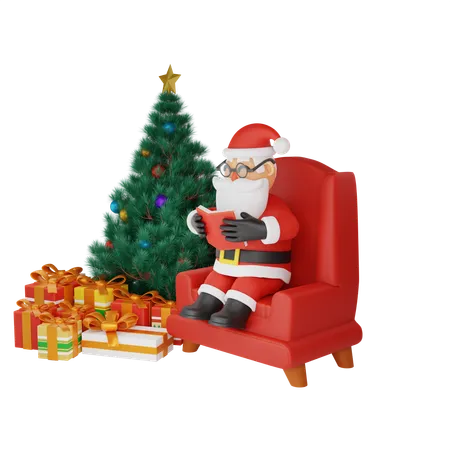 Feliz papai noel com presente  3D Illustration