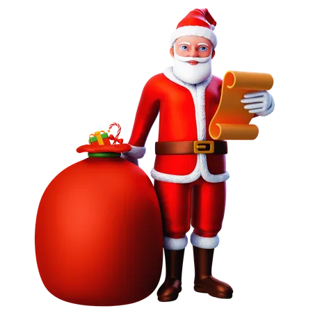 Papai Noel compartilha presentes e verifica a lista de papéis  3D Illustration