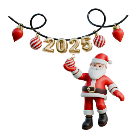 Papai Noel consertando uma luz em 2025  3D Illustration