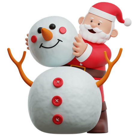 Papai noel construindo um boneco de neve  3D Illustration