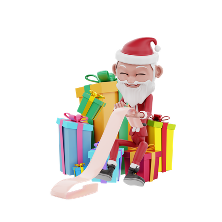 Papai Noel contando presentes  3D Illustration