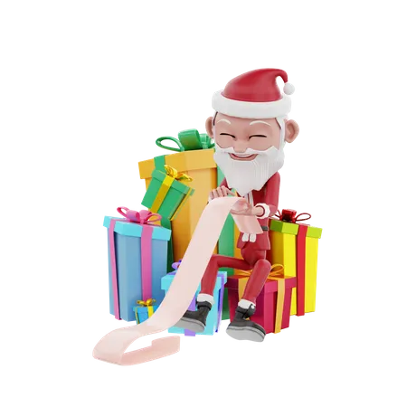 Papai Noel contando presentes  3D Illustration