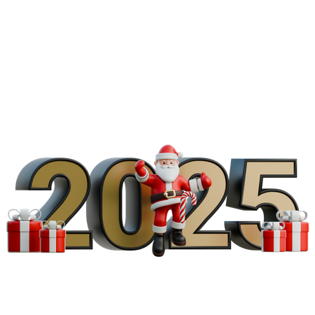 Papai Noel dançando em frente ao 2025  3D Illustration