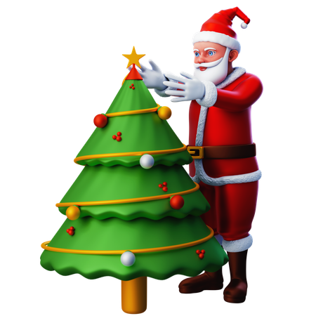 Papai noel decorando a árvore de natal  3D Icon