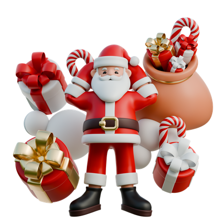 Papai Noel dormindo com presentes ao redor dele  3D Illustration