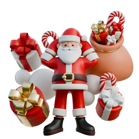 Papai Noel dormindo com presentes ao redor dele  3D Illustration