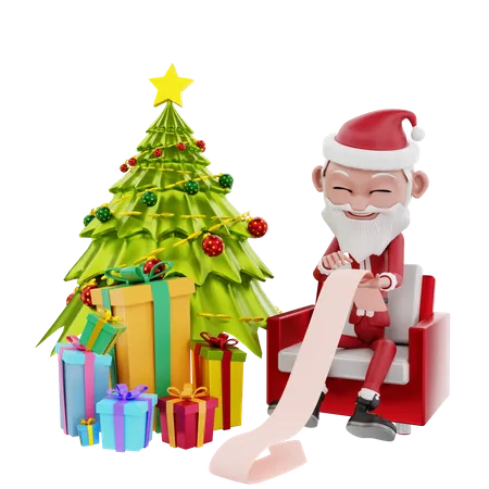 Papai Noel e árvore de Natal  3D Illustration