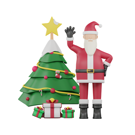 Papai noel e árvore de natal  3D Illustration