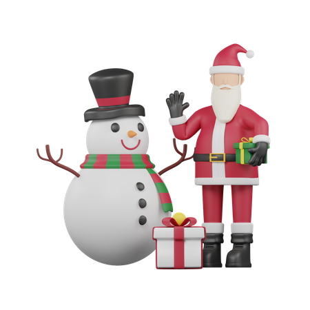 Papai noel e boneco de neve  3D Illustration