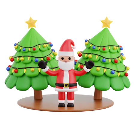 Papai noel e pinheiro de natal  3D Icon