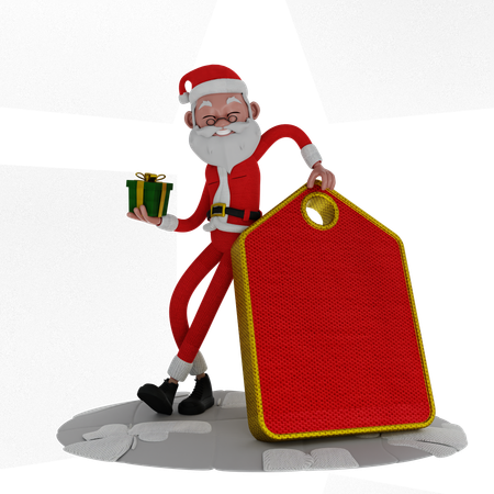 Papai Noel em pé e segurando um presente de Natal  3D Illustration