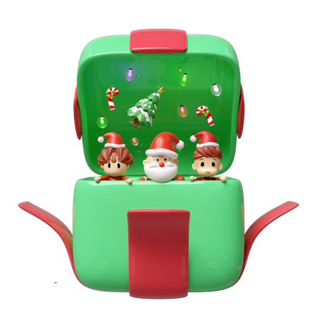 Papai Noel em uma grande caixa de presente  3D Icon