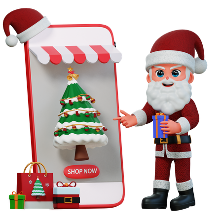 Papai Noel está fazendo compras online  3D Illustration