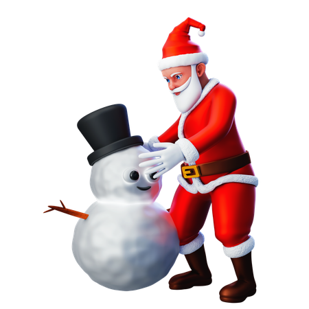 Papai noel fazendo boneco de neve  3D Illustration