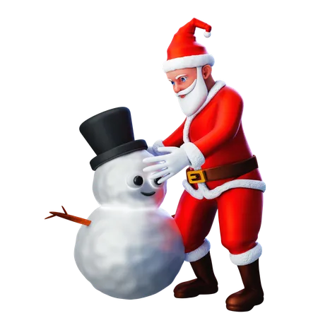 Papai noel fazendo boneco de neve  3D Illustration