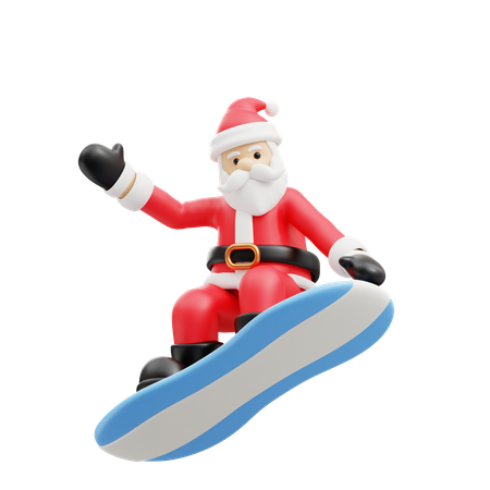 Papai Noel fazendo snowboard  3D Illustration