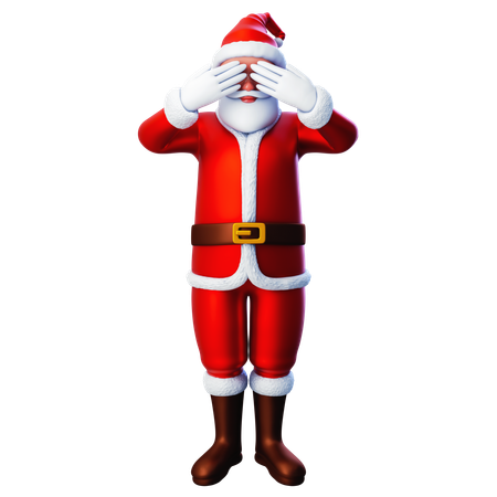 Papai Noel fecha os olhos usando as duas mãos  3D Illustration