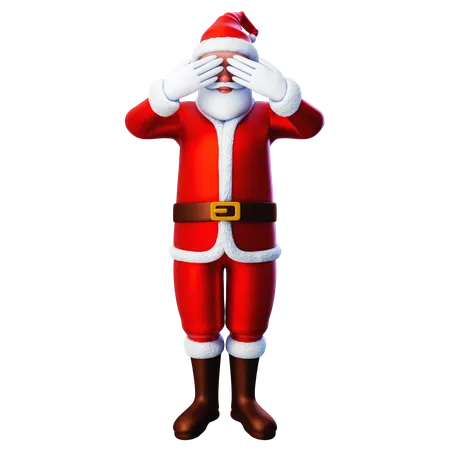 Papai Noel fecha os olhos usando as duas mãos  3D Illustration