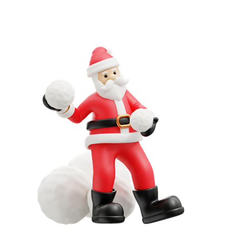 Papai noel jogando bolas de neve  3D Illustration