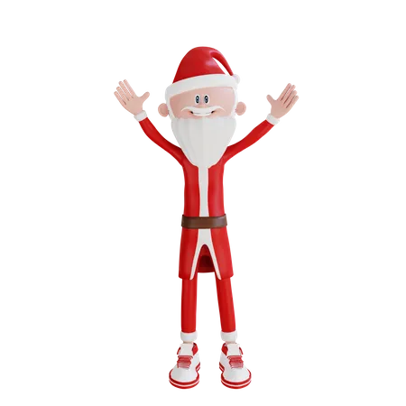 Papai Noel levanta as duas mãos  3D Illustration