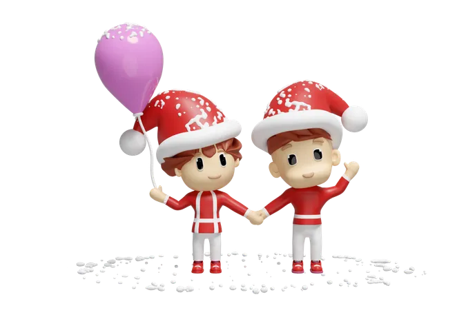 Menino e menina papai noel  3D Illustration