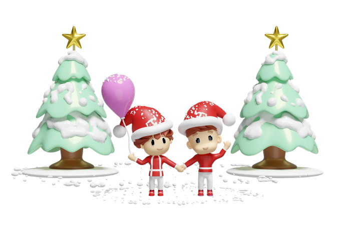 Menino menina papai noel  3D Illustration