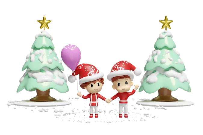 Menino menina papai noel  3D Illustration