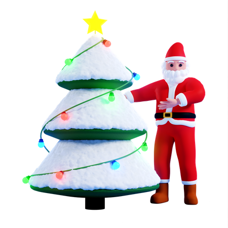 Papai Noel mostrando a árvore de Natal  3D Illustration