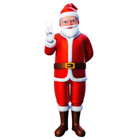 Papai Noel mostrando a mão da paz usando a mão esquerda  3D Icon