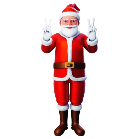 Papai Noel mostrando a mão da paz usando as duas mãos  3D Illustration