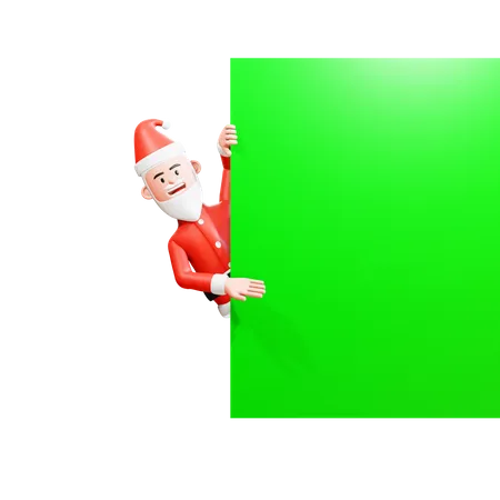 Papai Noel mostrando algo em um banner de tela verde  3D Illustration